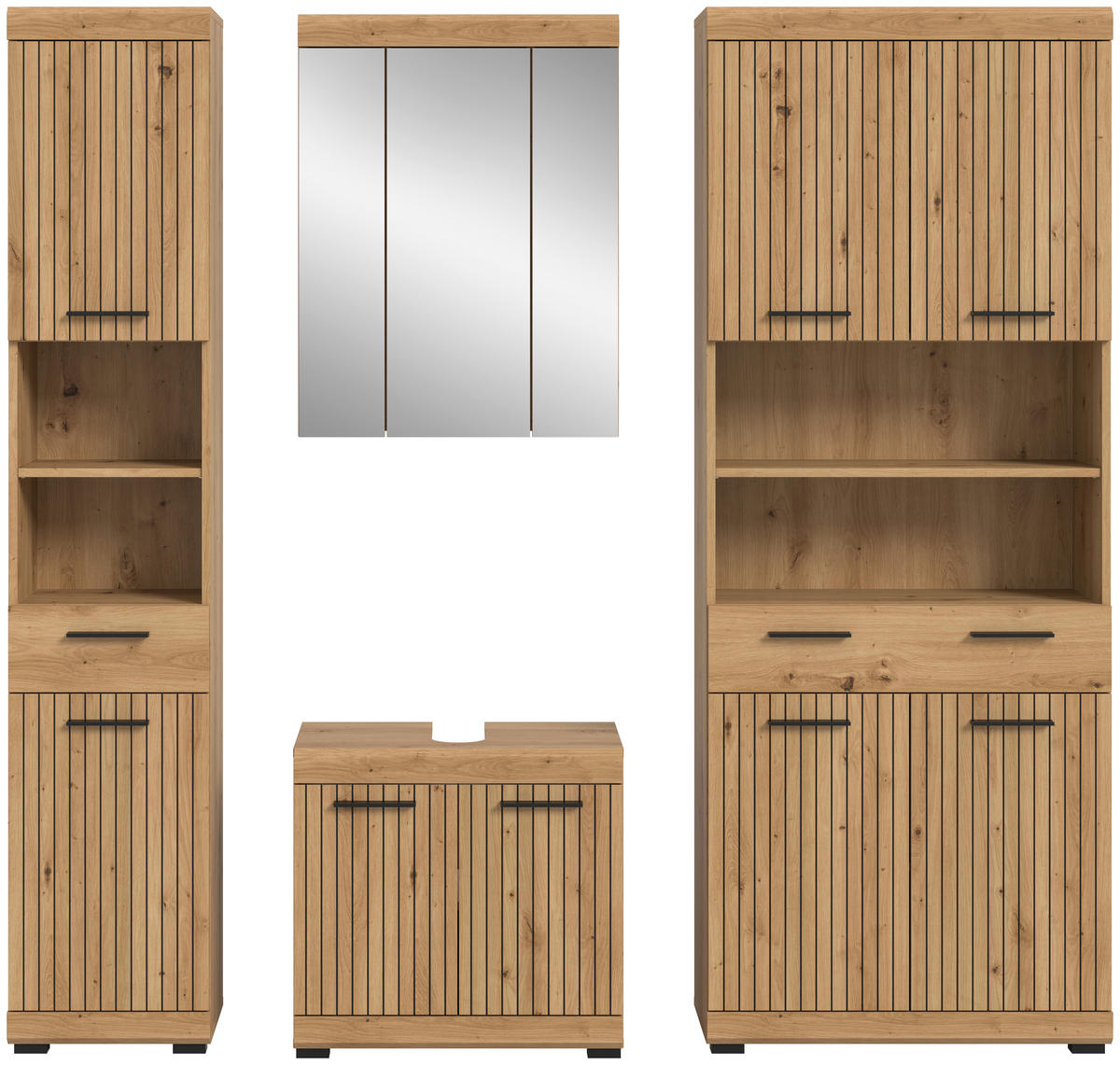 BADEZIMMER 4-teilig  in 171 cm  - Schwarz/Eiche Artisan, Trend, Glas/Holzwerkstoff (171cm) - MID.YOU