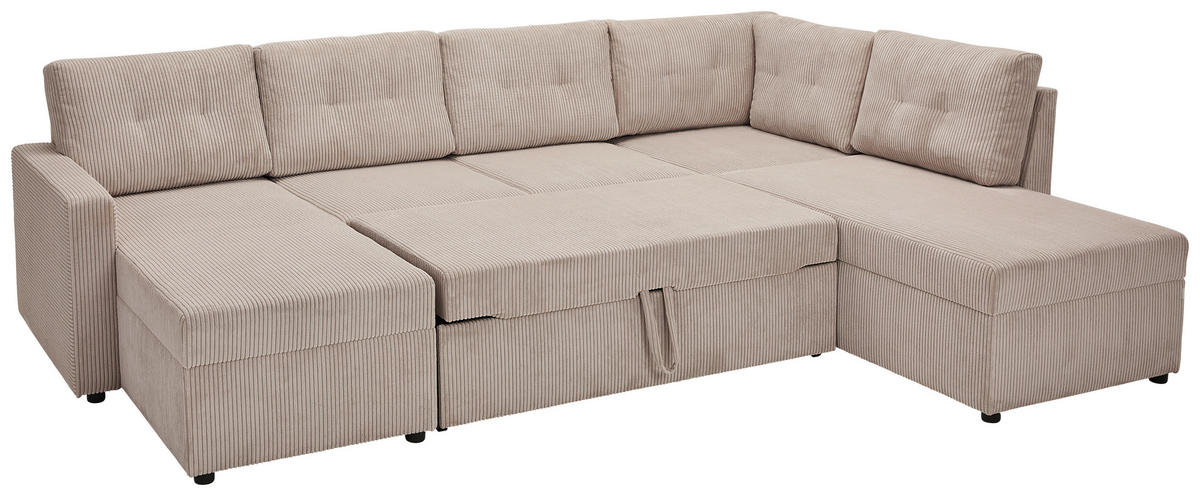 WOHNLANDSCHAFT in Cord Taupe  - Taupe/Schwarz, Konventionell, Kunststoff/Textil (126/293/155cm) - Ti'me