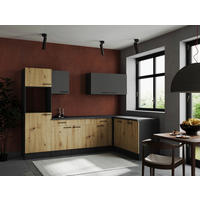 HÖRNKÖK 280/172 cm  i grå, ek Artisan  - svart/grå, Design, metall/trämaterial (280/172cm) - Respekta
