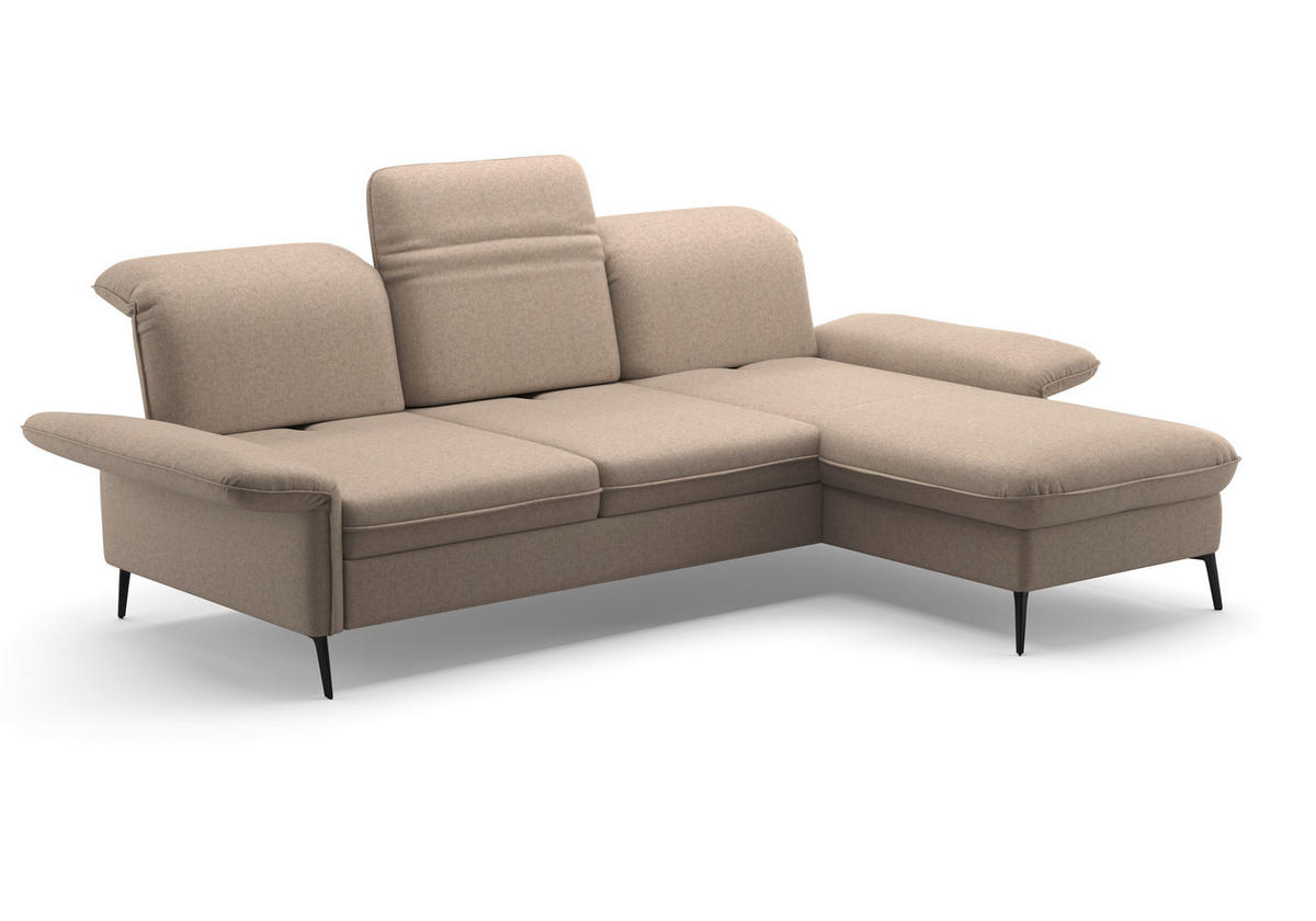 ECKSOFA in Flachgewebe Taupe  - Taupe/Schwarz, Konventionell, Textil/Metall (264/198cm) - Sit & More