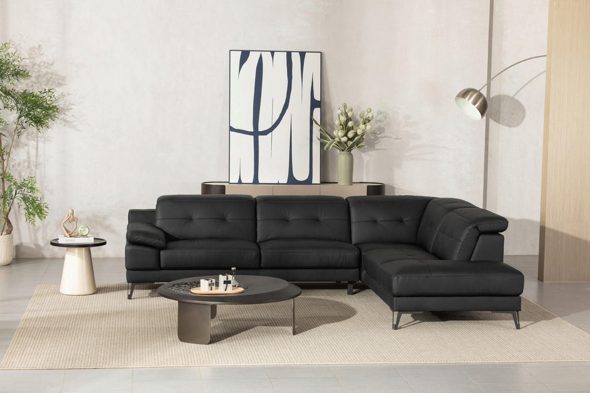 KUTNA GARNITURA koža  crna   - crna, Moderno, koža/tekstil (287/224cm) - MID.YOU