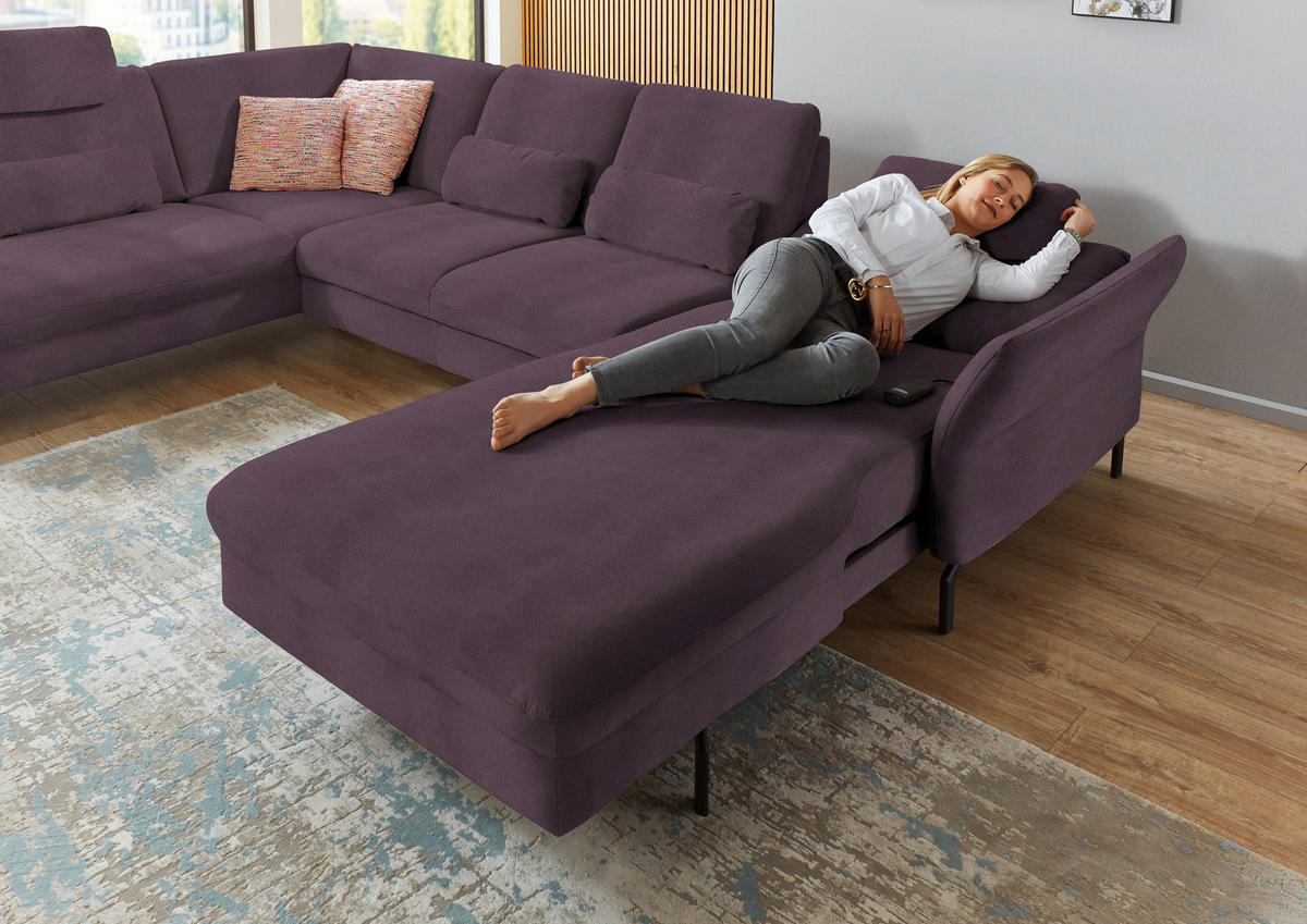 WOHNLANDSCHAFT Lila, Flieder Velours  - Lila/Flieder, Design, Textil/Metall (220/335/179cm) - Beldomo System