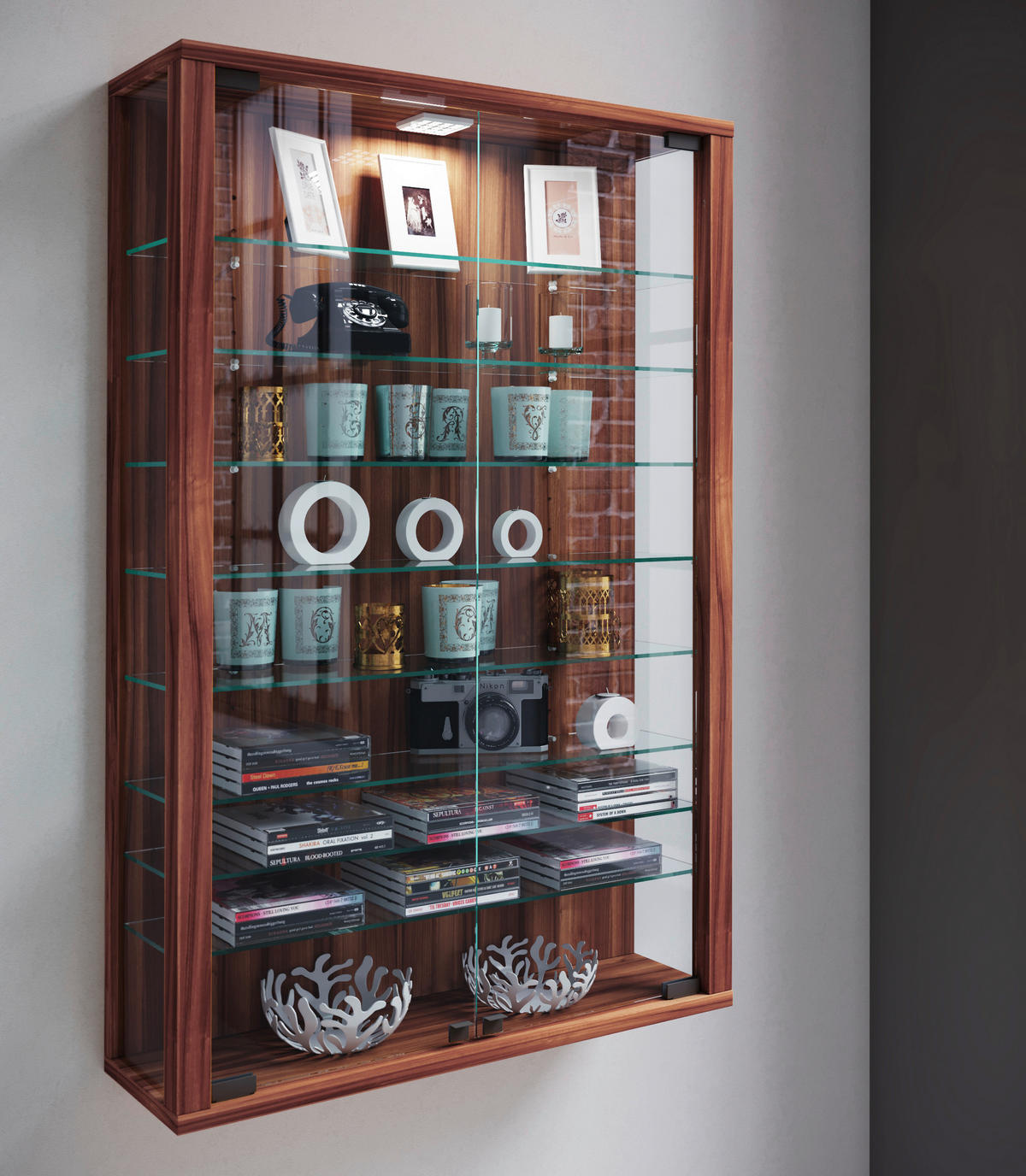 VITRINE in Nussbaumfarben  - Nussbaumfarben/Schwarz, Design, Glas/Holzwerkstoff (59/91/18cm) - MID.YOU
