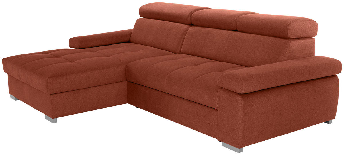 ECKSOFA in Velours Rostfarben  - Rostfarben/Silberfarben, Design, Holz/Textil (183/292cm) - Livetastic