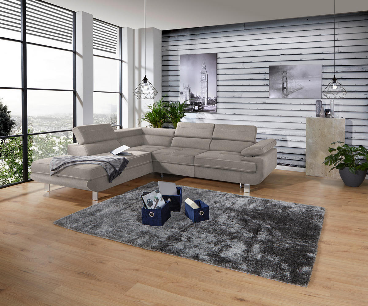 HÖRNSOFFA i dräll taupe  - taupe, Modern, metall/textil (230/270cm) - MID.YOU