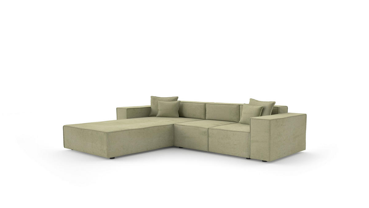 ECKSOFA Olivgrün Chenille Zierkissen, Rücken echt  - Schwarz/Olivgrün, MODERN, Kunststoff/Textil (180/265cm) - Milino