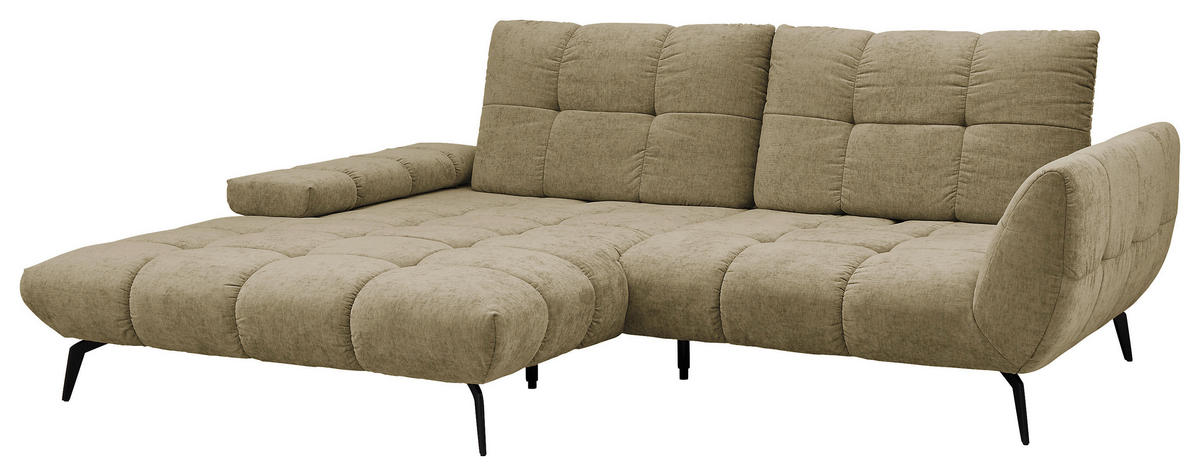 ECKSOFA Olivgrün Flachgewebe Rücken echt, Sitztiefenverstellung  - Schwarz/Olivgrün, KONVENTIONELL, Textil/Metall (211/273cm) - SetOne by Musterring