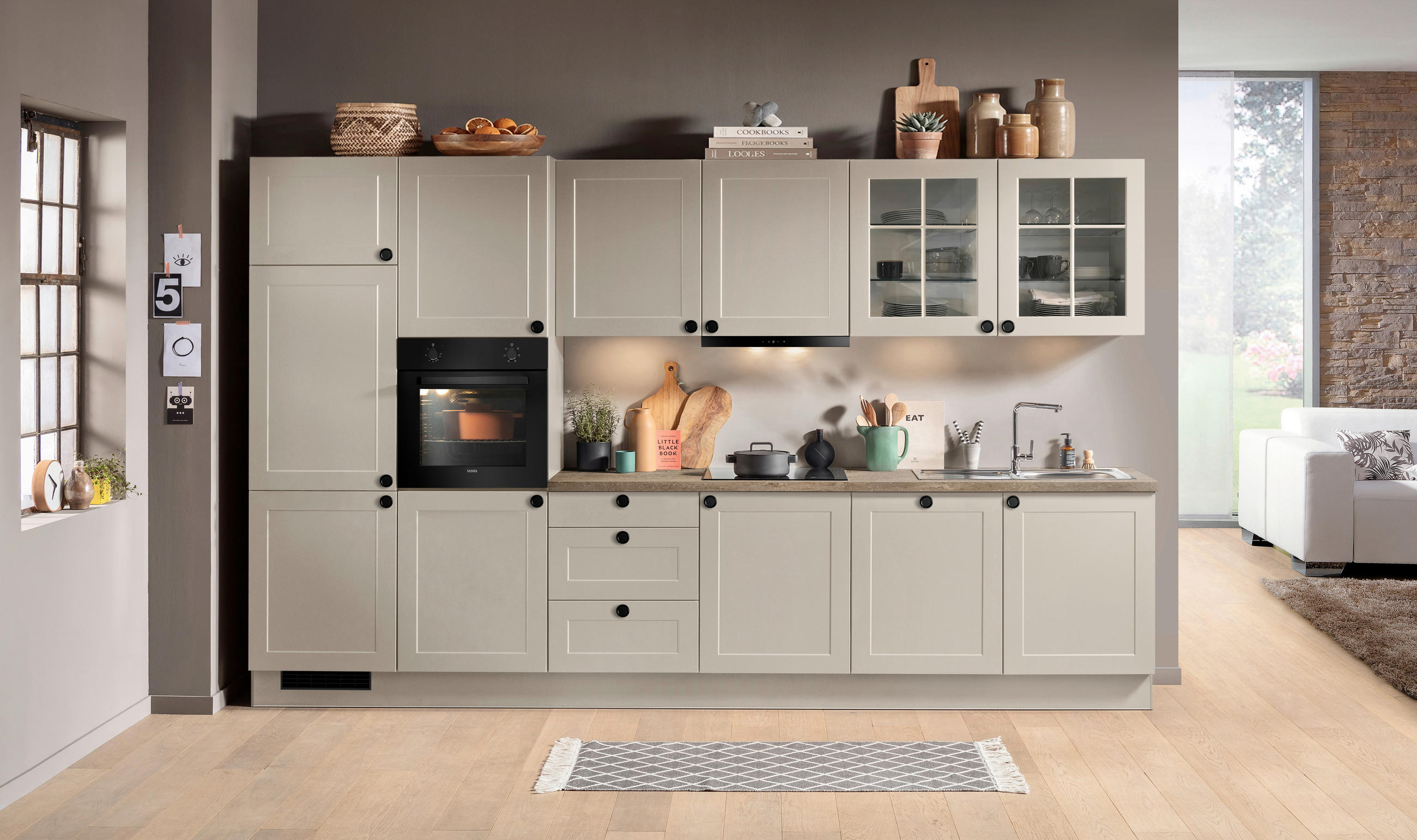 KÜCHENLEERBLOCK IP4250 360 cm  in Braun, Hellgrau  - Hellgrau/Schwarz, Basics, Holzwerkstoff/Metall (360cm) - Impuls