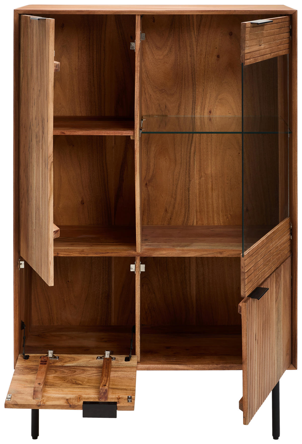 VITRINE in furniert, massiv Akazie Naturfarben  - Transparent/Schwarz, KONVENTIONELL, Glas/Holz (92/140/42cm) - Livetastic