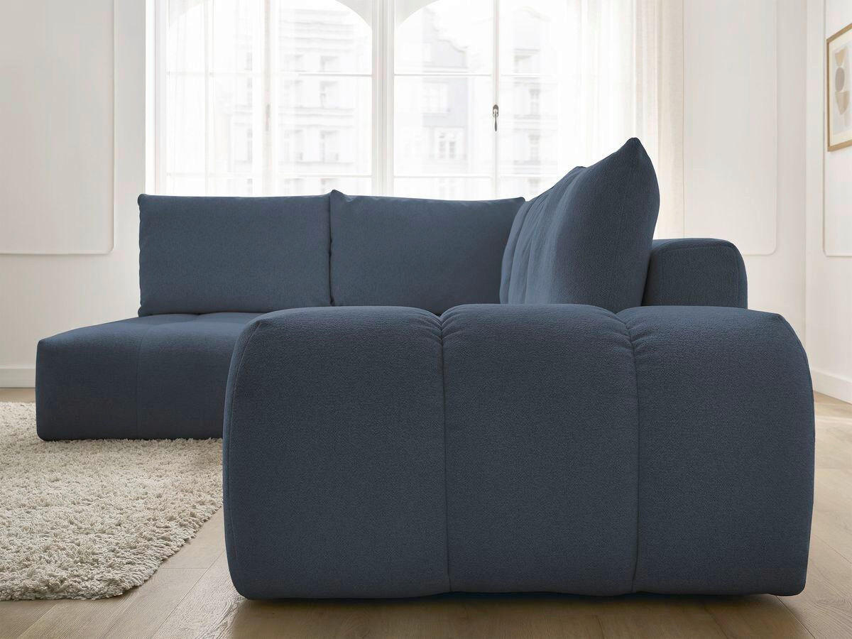 ECKSCHLAFSOFA EVEREST  mit Rücken echt, Armteil links, Armteil rechts Flachgewebe Dunkelblau  - Schwarz/Dunkelblau, MODERN, Kunststoff/Textil (320/212cm)