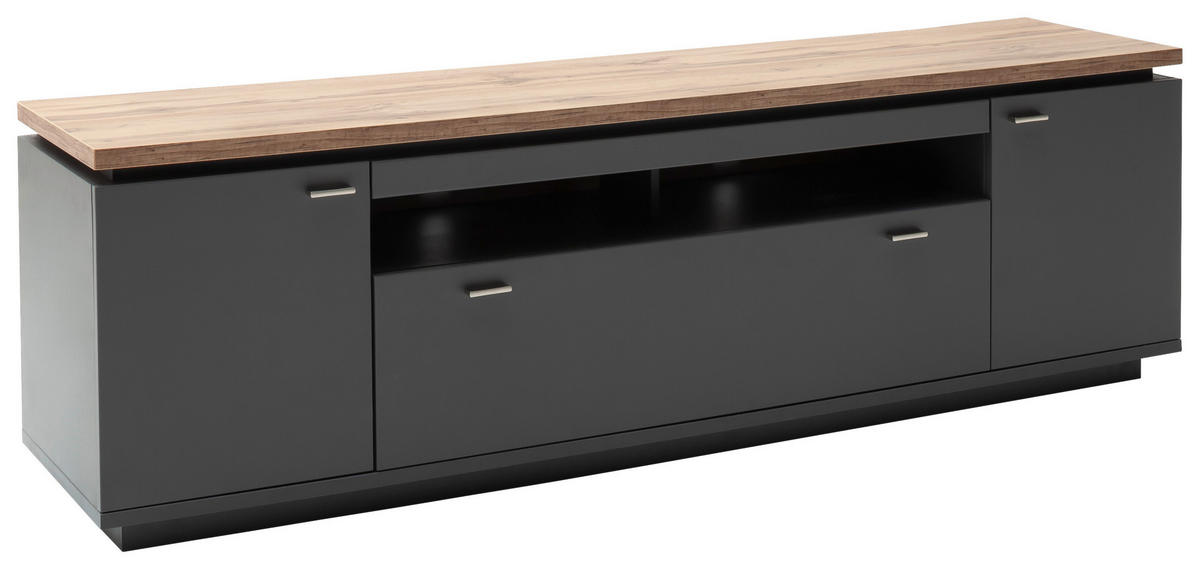 LOWBOARD Neapel  in 210/65/50 cm  - Eiche Wotan/Grau, Design, Holzwerkstoff/Metall (210/65/50cm) - Stylife