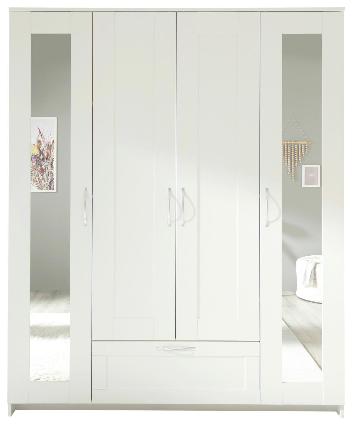 KLEIDERSCHRANK 156/191/50 cm 4-türig Weiß  - Alufarben/Weiß, KONVENTIONELL, Glas/Holzwerkstoff (156/191/50cm) - Boxxx
