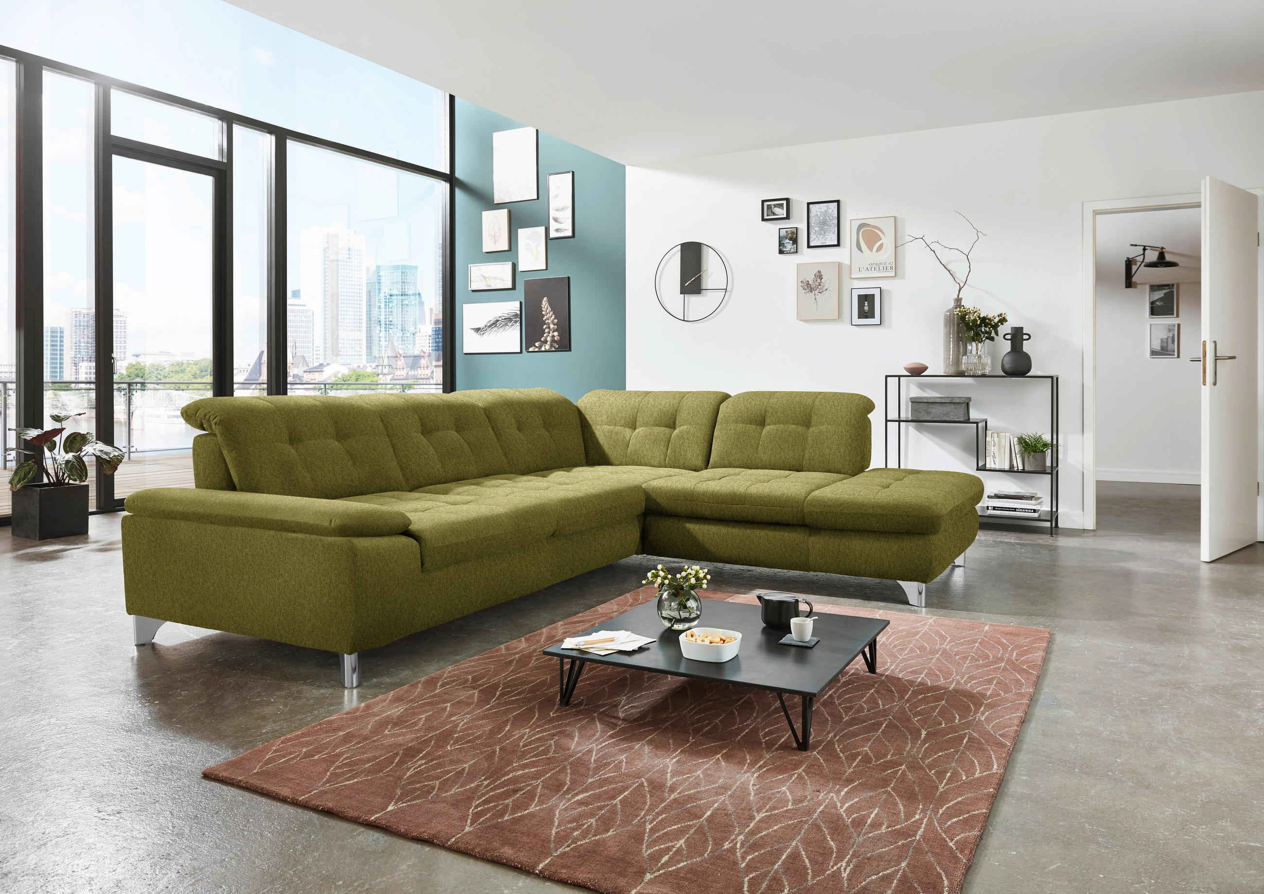 ECKSOFA in Chenille Grün  - Chromfarben/Grün, Design, Textil/Metall (310/260cm) - Beldomo Speed
