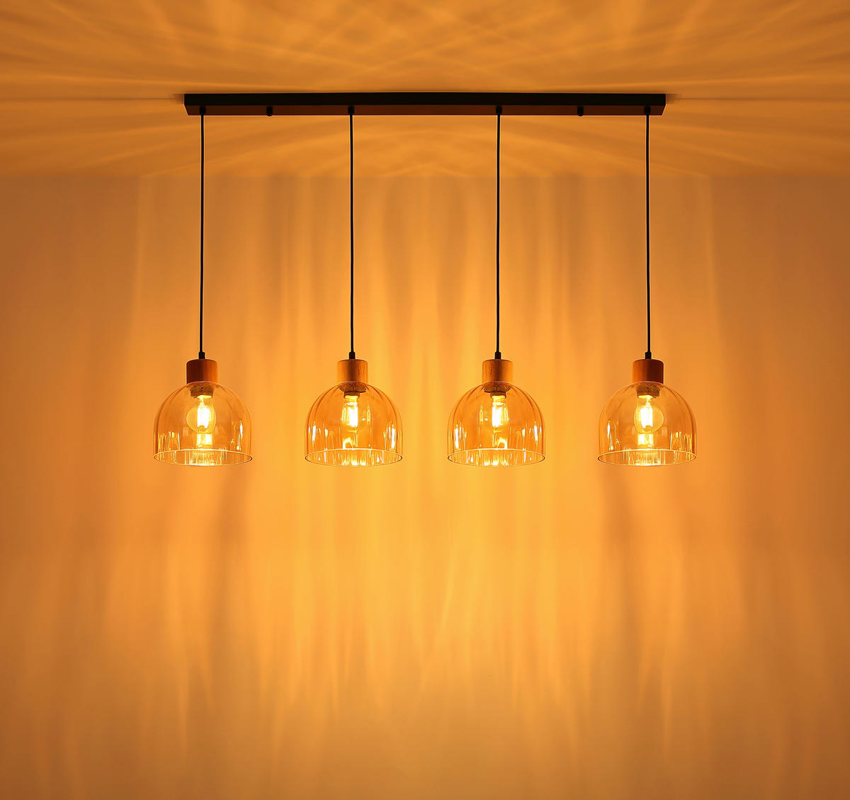 HÄNGELEUCHTE Swanson 113/20 cm  - Bernsteinfarben/Schwarz, Design, Glas/Holz (113/20cm) - Globo