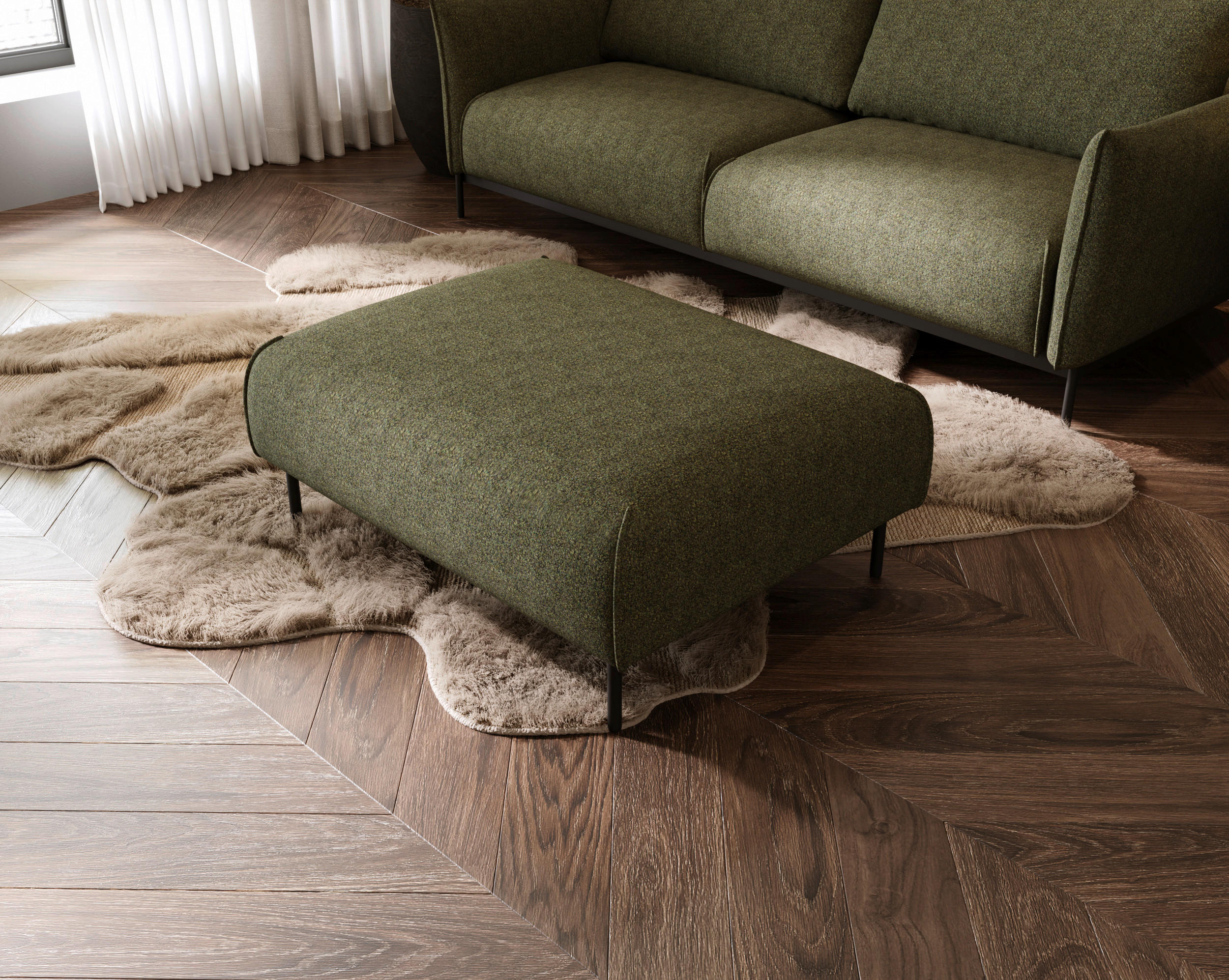 HOCKER in Textil Grün  - Schwarz/Grün, Design, Textil/Metall (100/42/97cm) - Livetastic