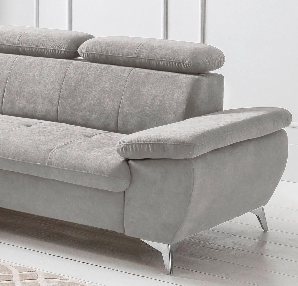 ECKSOFA in Mikrofaser Grau  209/256 cm  - Chromfarben/Grau, KONVENTIONELL, Textil/Metall (209/256cm) - Livetastic