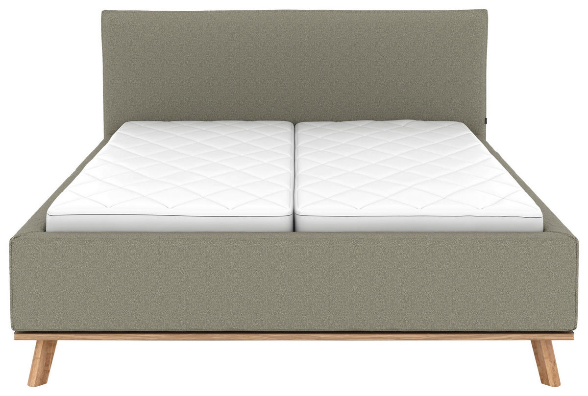 POLSTERBETT Matratze, Lattenrost, Bettkasten 180/200 cm  in Hellgrau  - Eichefarben/Hellgrau, Design, Holz/Textil (180/200cm) - Musterring