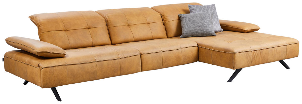 ECKSOFA Currygelb Echtleder  - Currygelb/Anthrazit, Design, Leder/Metall (340/165cm) - Joop!