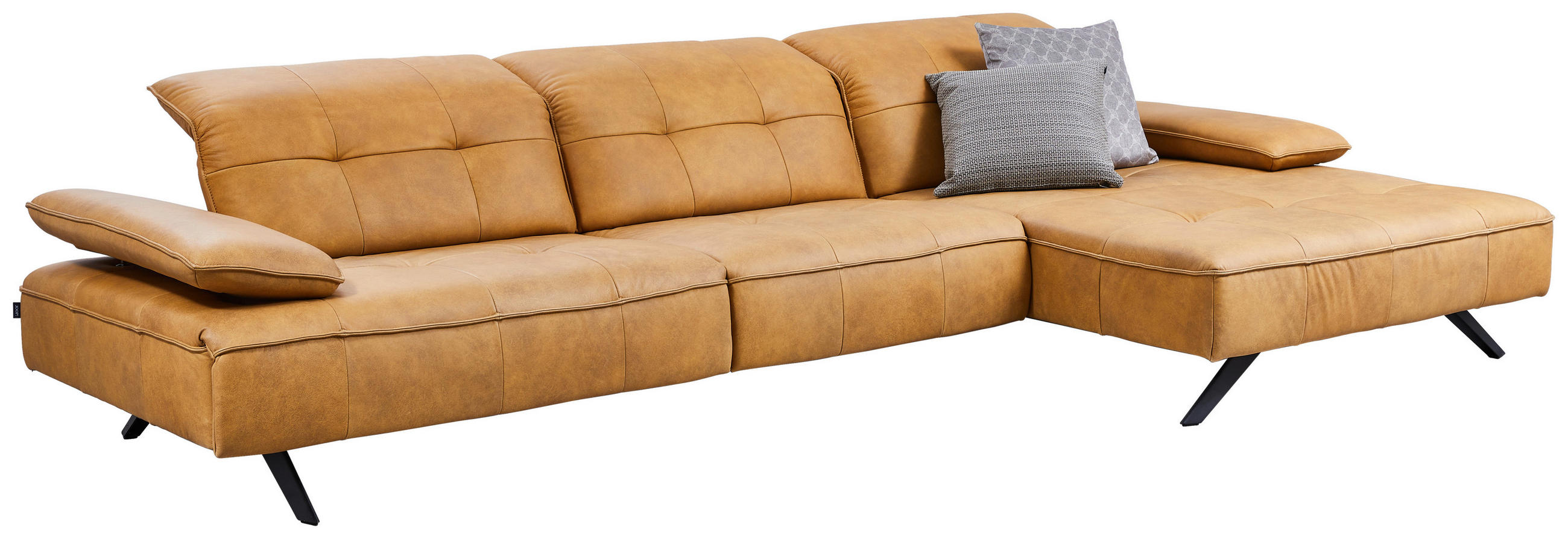 Thumbnail - Joop! Ecksofa, Currygelb, Leder, Echtleder, Rindleder, 3-4-Sitzer, seitenverkehrt montierbar, L-Form, 340x165 cm, Blauer...