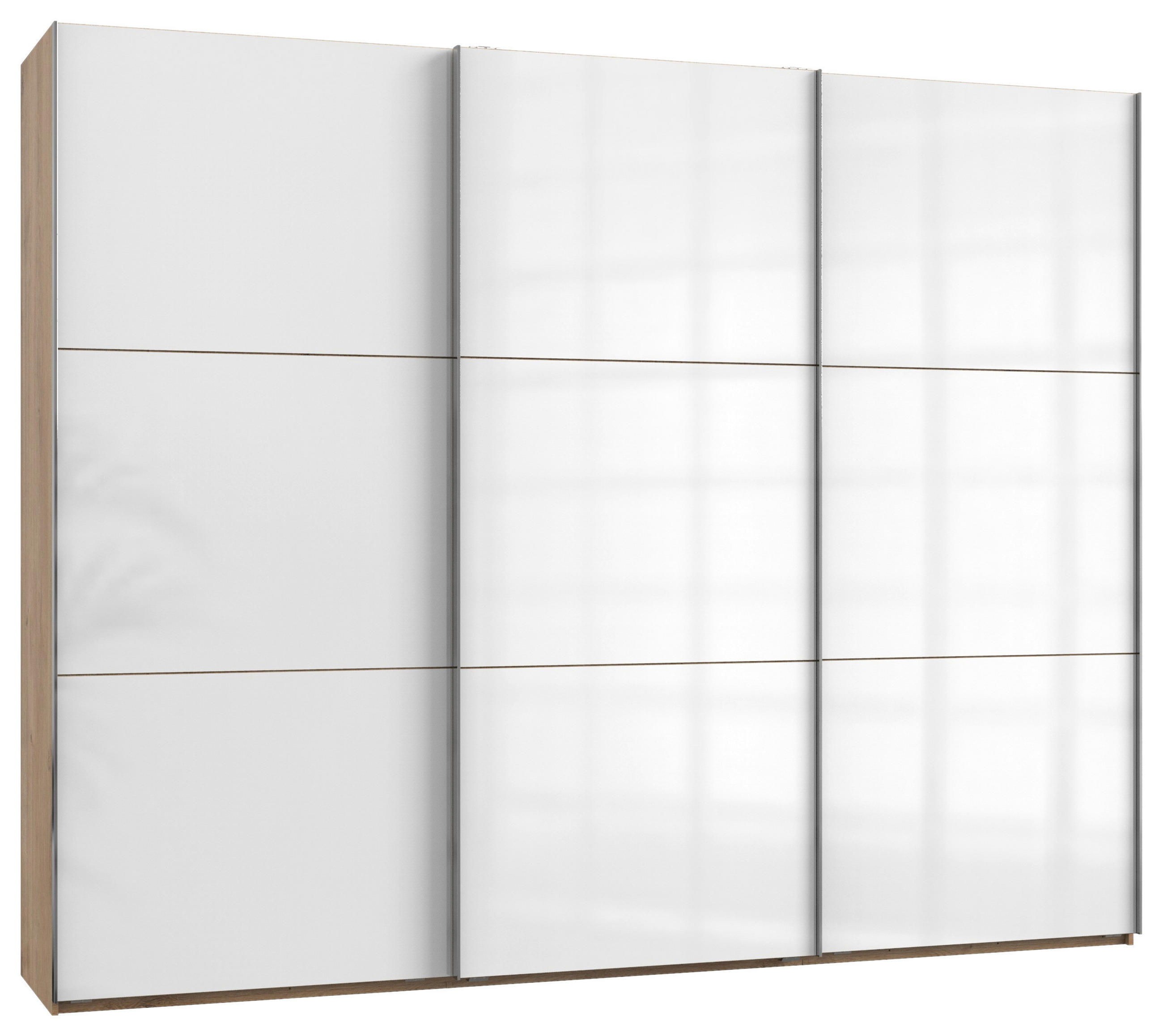 SCHWEBETÜRENSCHRANK  in Weiß, Eichefarben  - Chromfarben/Eichefarben, MODERN, Holzwerkstoff (300/236/65cm) - MID.YOU