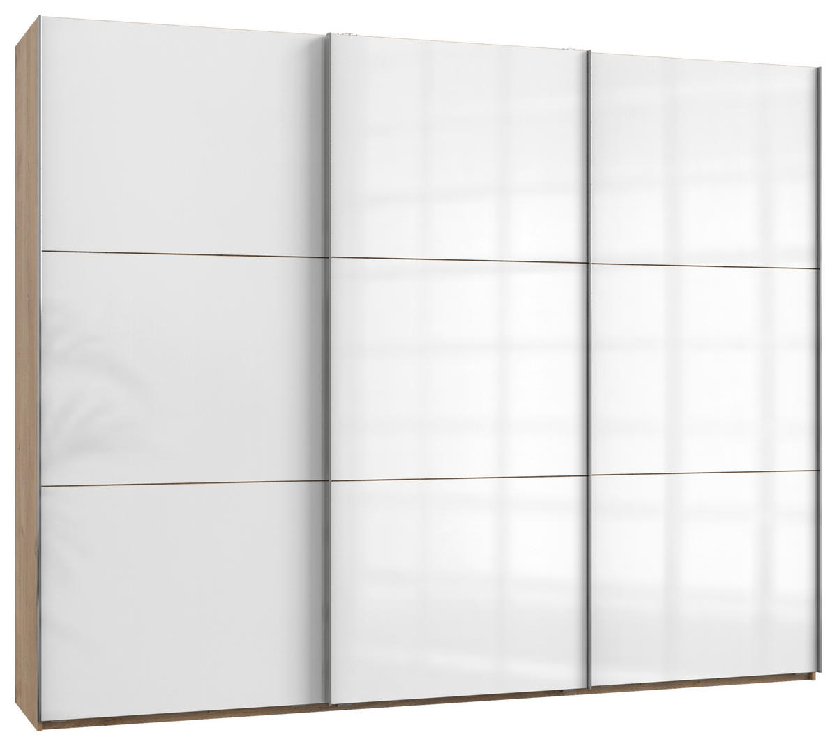 SCHWEBETÜRENSCHRANK 300/236/65 cm 3-türig Weiß, Eichefarben  - Chromfarben/Eichefarben, MODERN, Holzwerkstoff (300/236/65cm) - MID.YOU