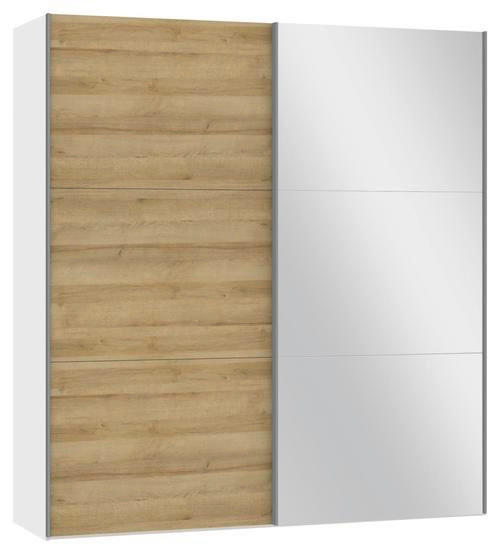 SCHWEBETÜRENSCHRANK 203/220/65 cm 2-türig Weiß, Eichefarben  - Eichefarben/Silberfarben, Design, Glas/Holzwerkstoff (203/220/65cm) - Jutzler