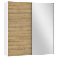 SCHWEBETÜRENSCHRANK 203/220/65 cm 2-türig Weiß, Eichefarben  - Eichefarben/Silberfarben, Design, Glas/Holzwerkstoff (203/220/65cm) - Jutzler