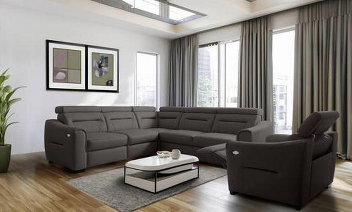 ECKSOFA Lederlook Echtleder Dunkelbraun  - Wengefarben/Dunkelbraun, Design, Leder/Holz (260/260cm) - Celina Home