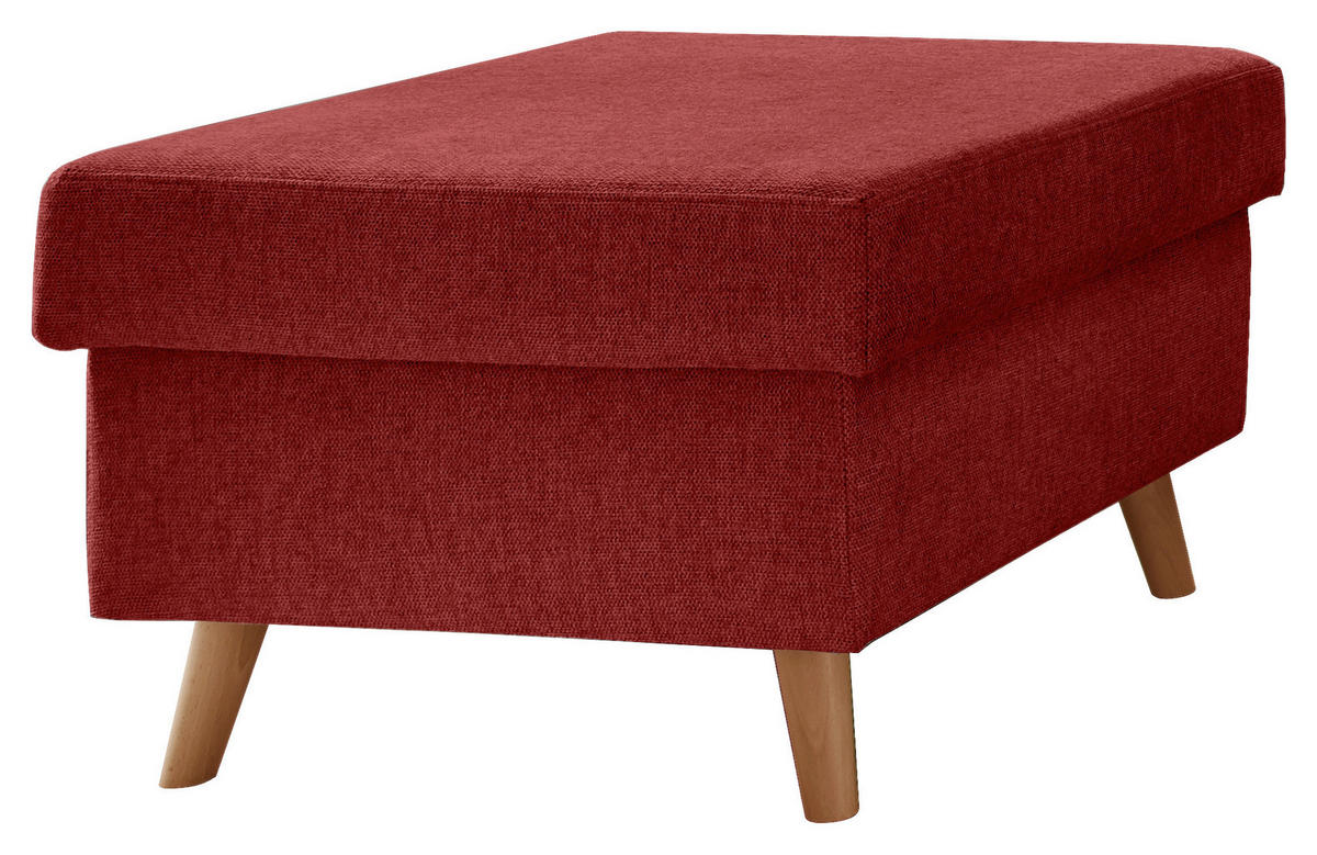 HOCKER in Textil Rot  - Rot/Naturfarben, Design, Holz/Textil (61/43/61cm) - P & B