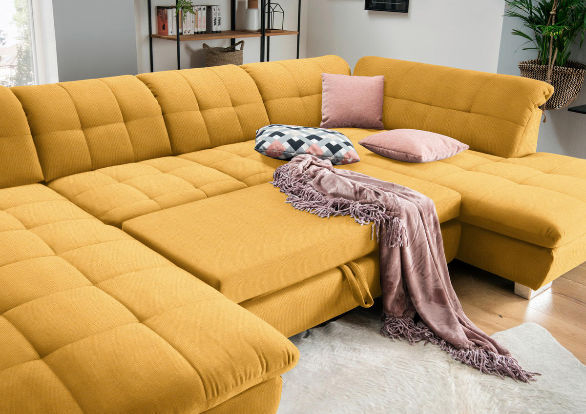 WOHNLANDSCHAFT in Mikrofaser Gelb  - Chromfarben/Gelb, Design, Kunststoff/Textil (204/350/211cm) - Xora