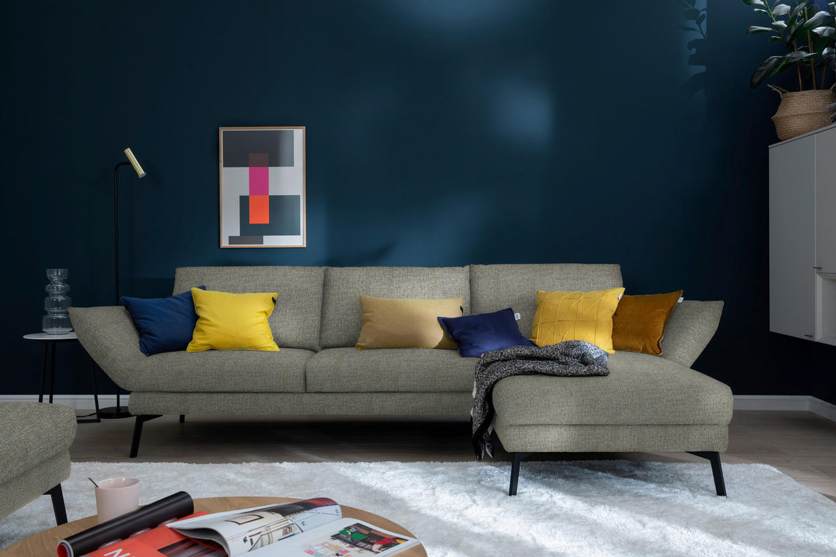 ECKSOFA in Flachgewebe Naturfarben  277/175 cm  - Schwarz/Naturfarben, Design, Textil/Metall (277/175cm) - Schöner Wohnen