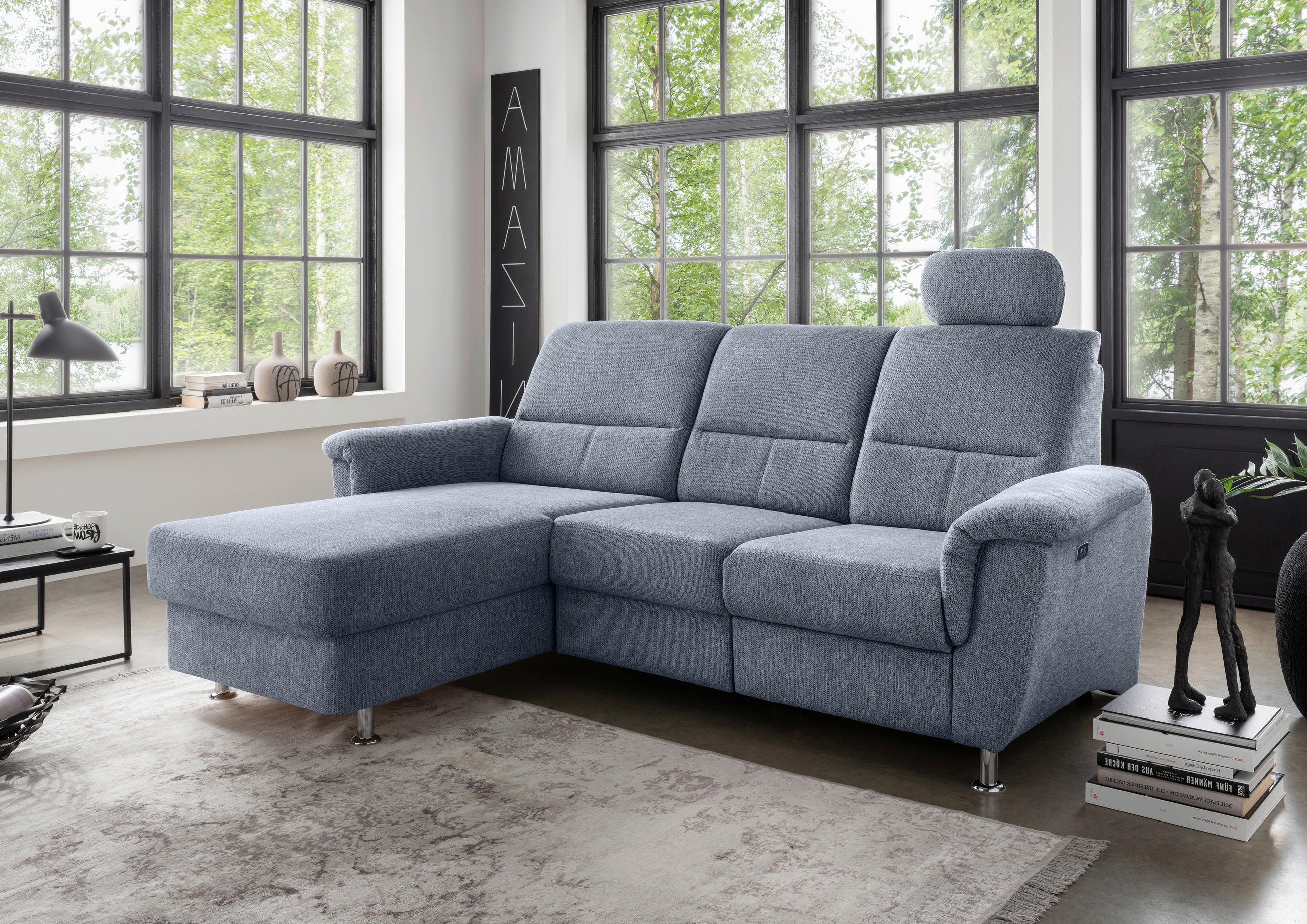 ECKSOFA in Chenille Hellblau  - Chromfarben/Hellblau, Modern, Textil/Metall (165/231cm) - Livetastic