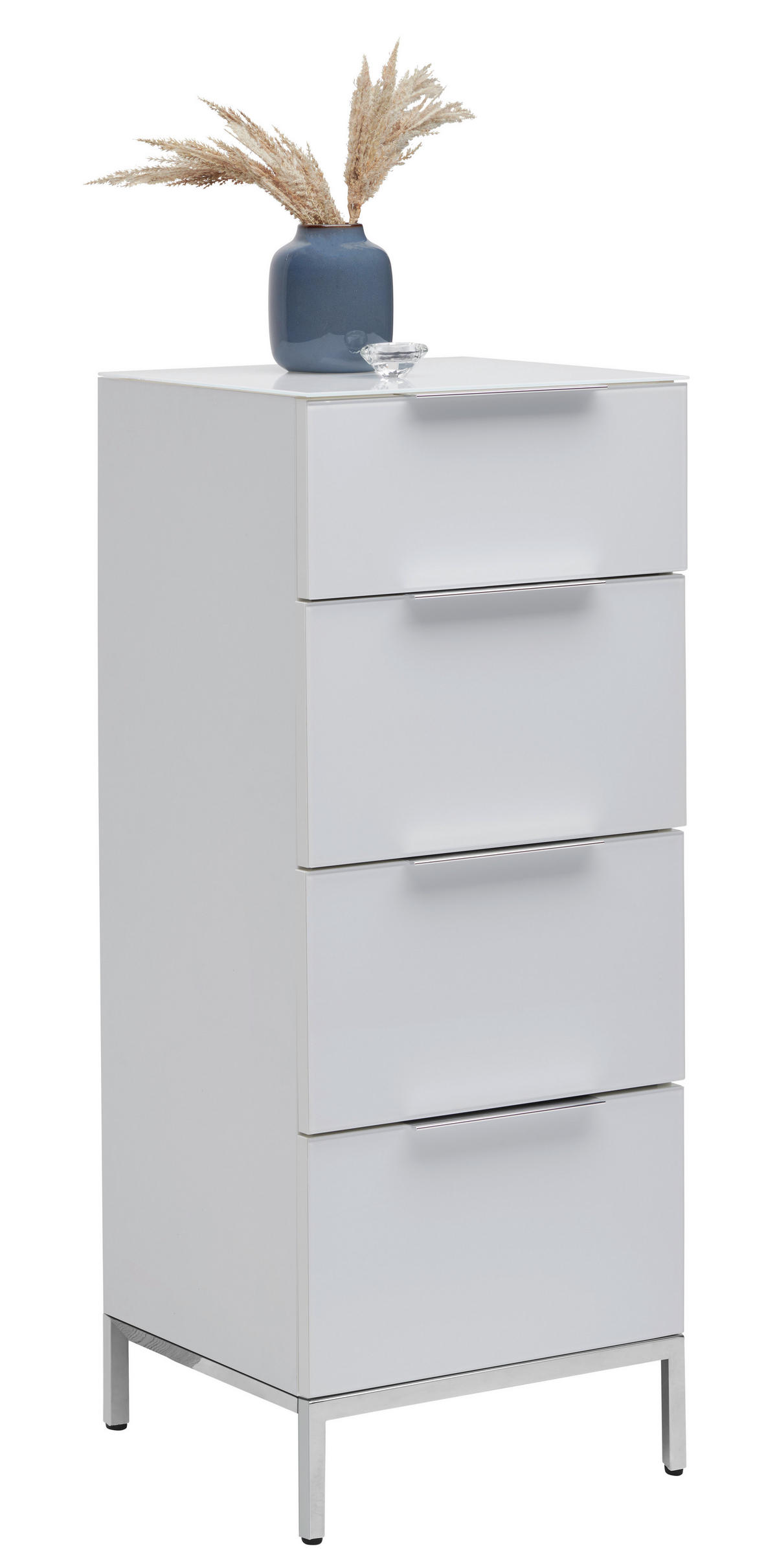 BYRÅ 45/101/40 cm  - kromfärg/vit högglans, Basics, metall/trämaterial (45/101/40cm) - Voleo