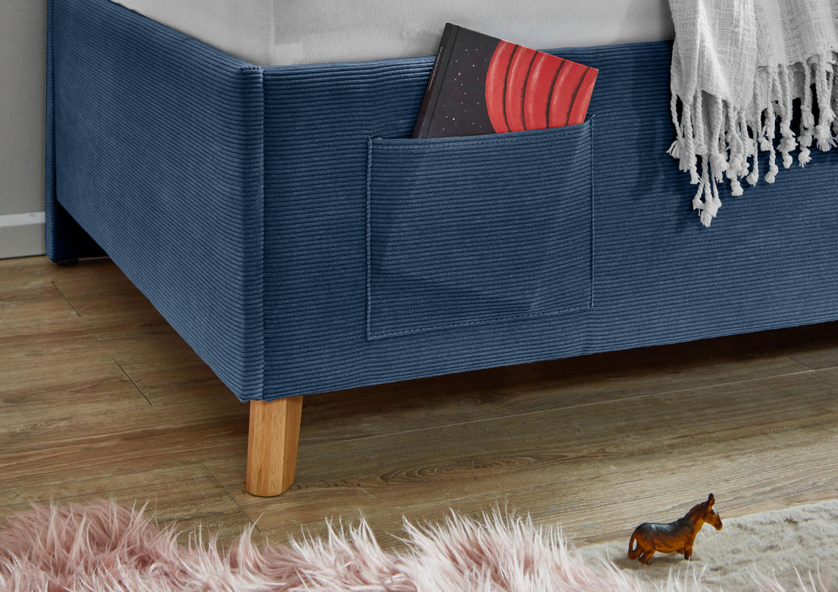 POLSTERLIEGE in Cord Blau  - Blau/Eichefarben, Konventionell, Holz/Textil (140/200cm) - Stylife