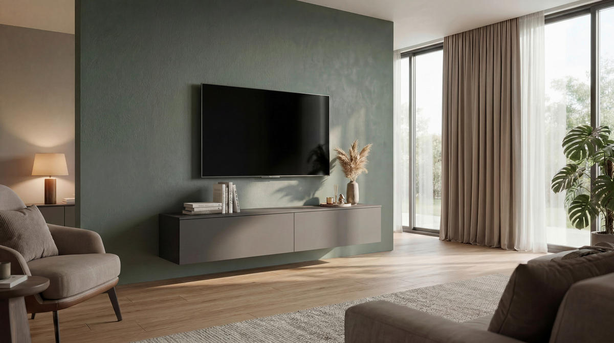 LOWBOARD  180,3/37,6/37,4 cm  individuell planbar, hängend, in verschiedenen Größen erhältlich, in verschiedenen Holzdekoren erhältlich  - Schieferfarben, Design, Holzwerkstoff (180,3/37,6/37,4cm) - Celina Home