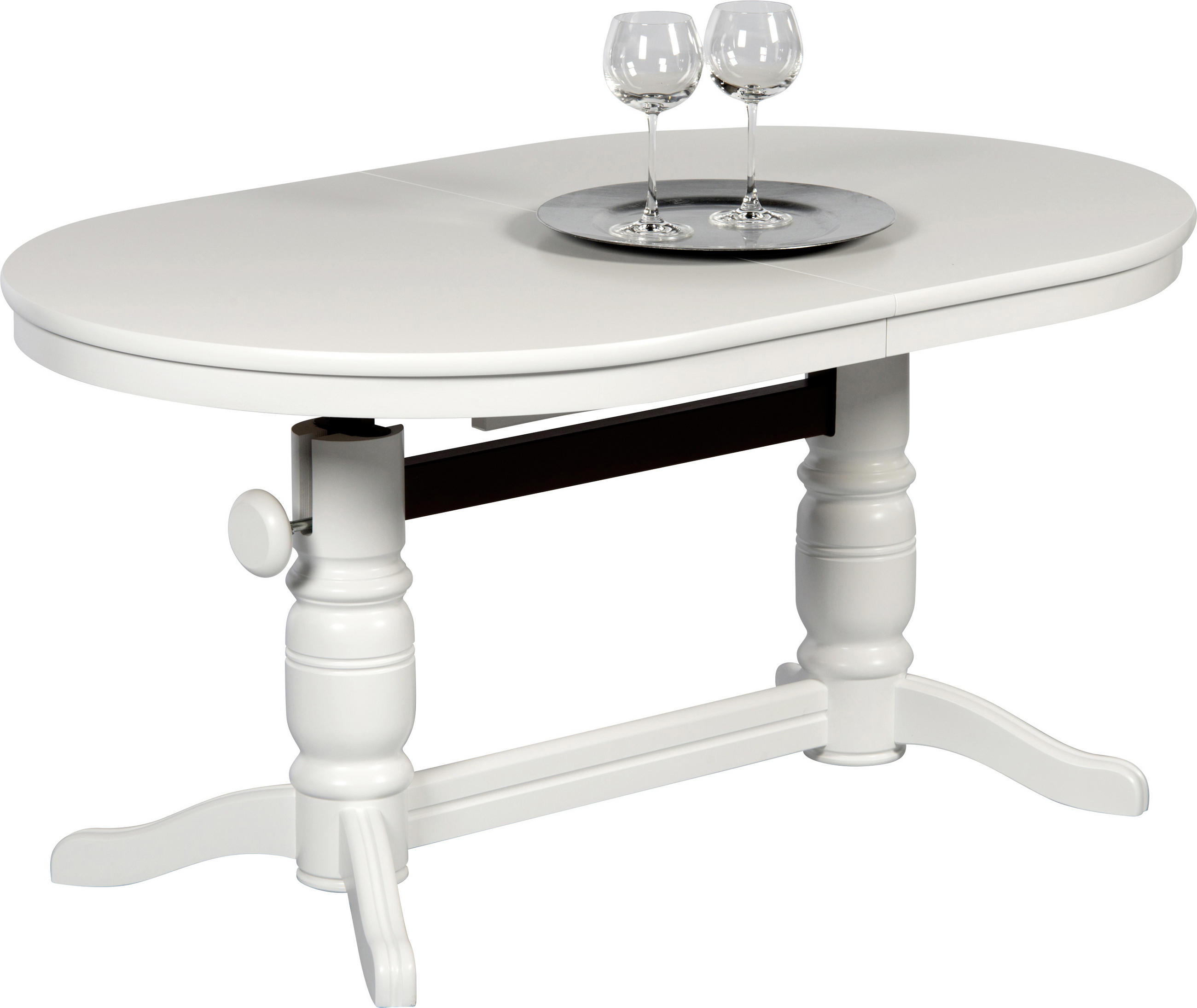 COUCHTISCH furniert, massiv oval Weiß 120-160/75/56-72 cm  - Weiß, Design, Holz (120-160/75/56-72cm) - Livetastic
