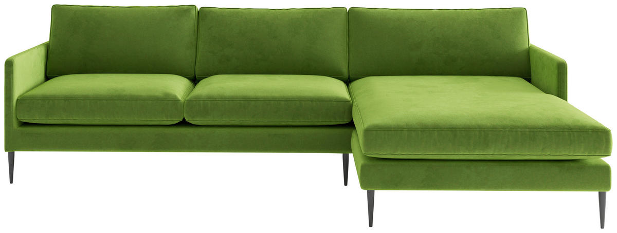 ECKSOFA in Samt, Velours Grün  277/154 cm  - Grün, Design, Textil/Metall (277/154cm) - Livetastic