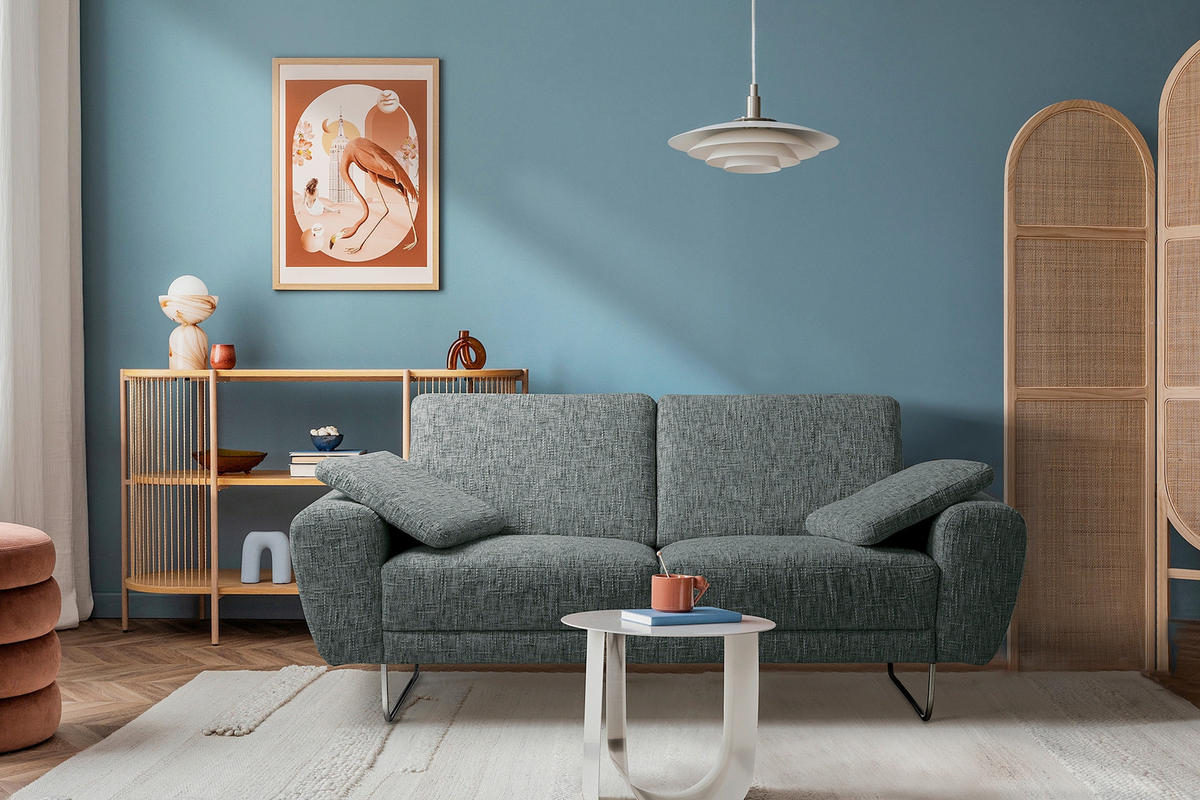 2-SITZER-SOFA SPRING in Webstoff Anthrazit Modern  - Chromfarben/Anthrazit, Design, Textil/Metall (157/85/92cm) - Livetastic