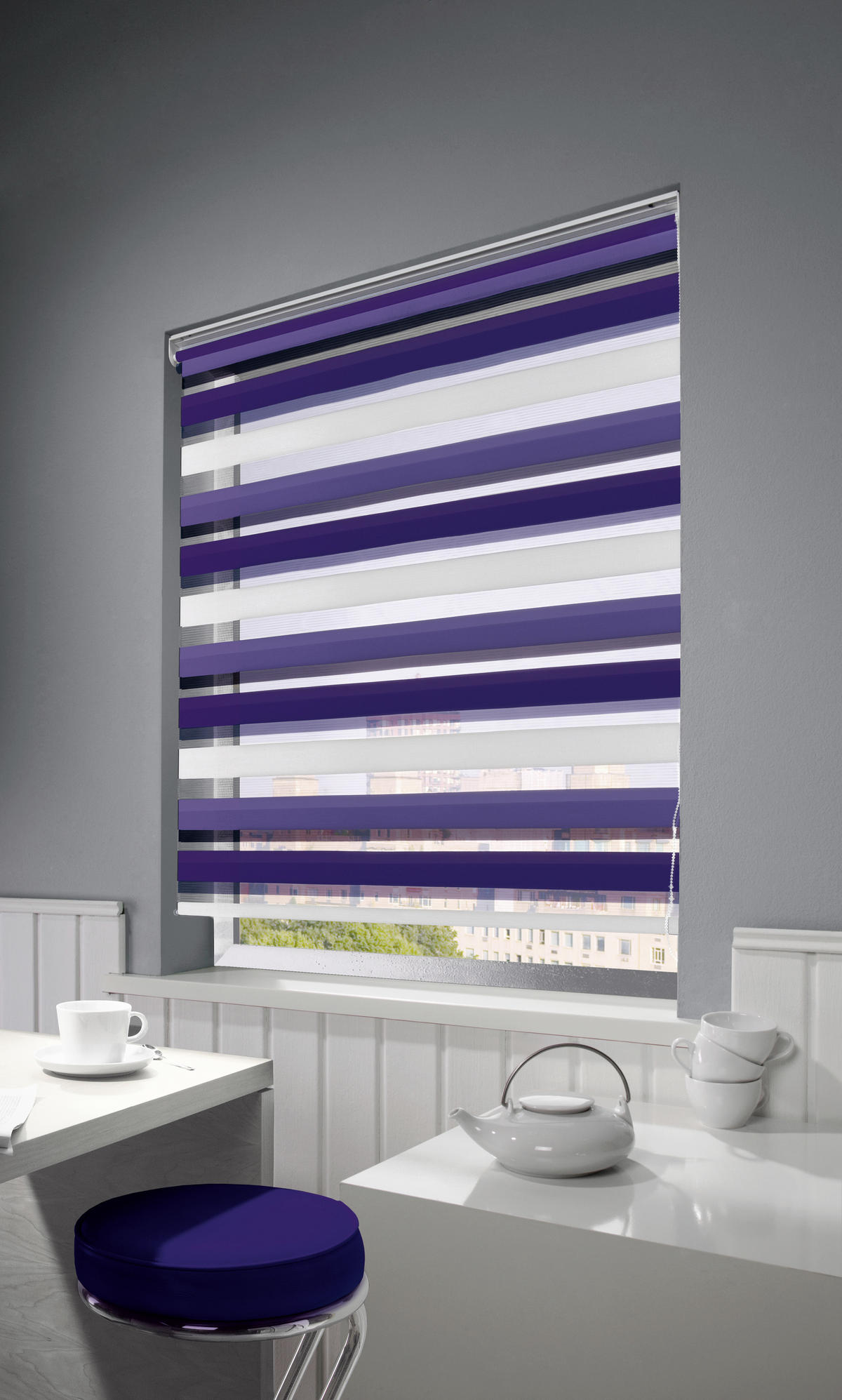 DOPPELROLLO 140/160 cm  - Violett/Weiß, Basics, Textil (140/160cm) - Homeware