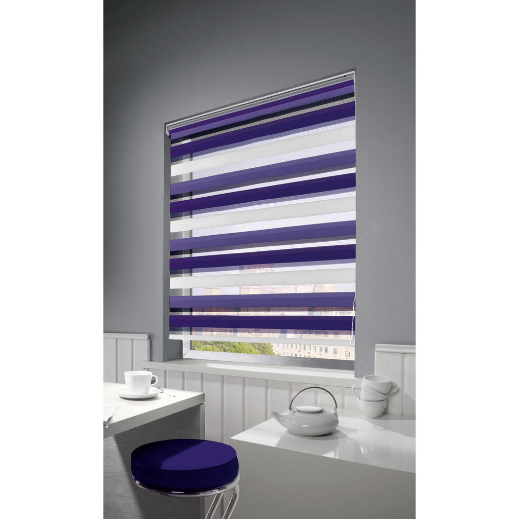 Thumbnail - Xxxl Doppelrollo, Grau, Weiß, Violett, Textil, 140x160 cm, Länge universell einstellbar, Wohntextilien, Rollos & Jalousi...