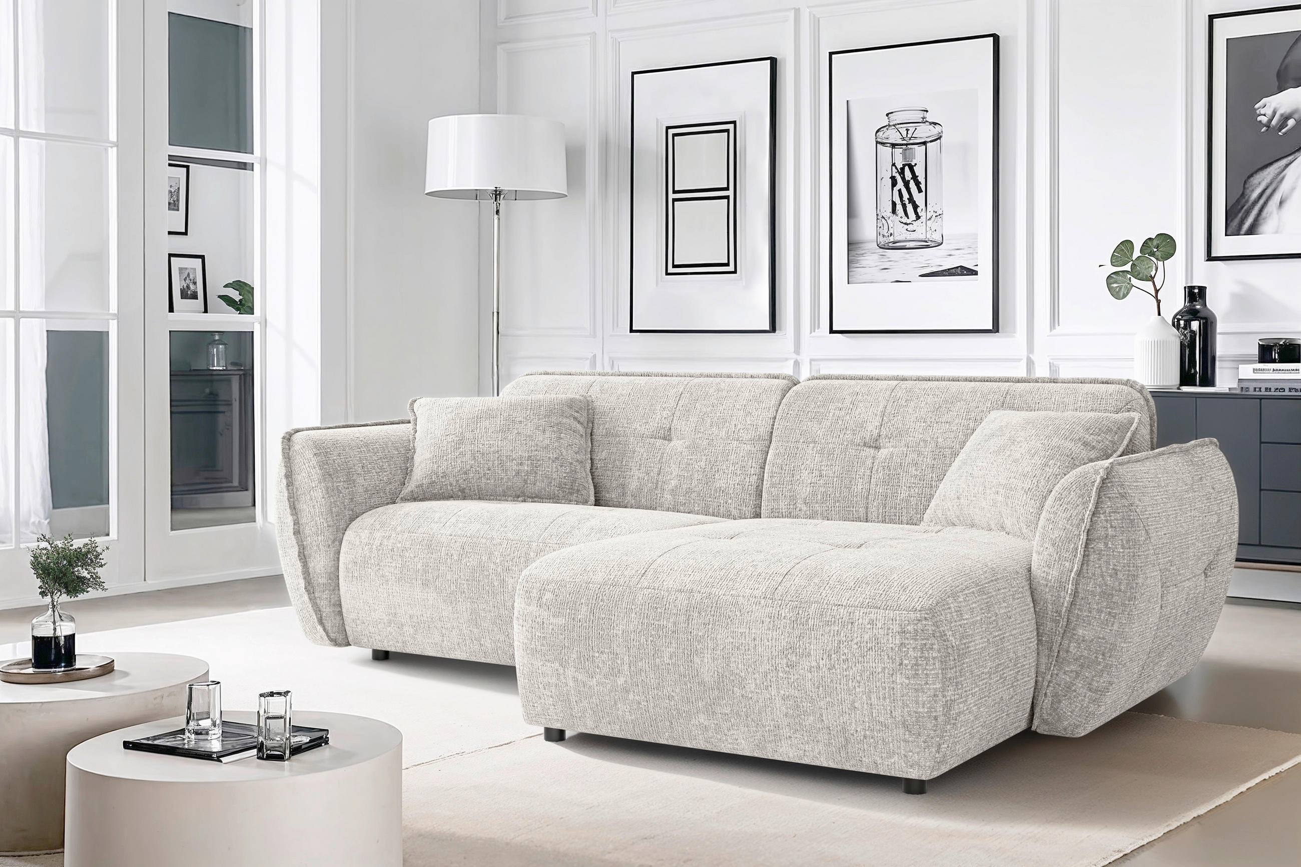 ECKSOFA Nelia Beige Chenille  - Beige/Schwarz, Design, Kunststoff/Textil (252/155cm) - P & B