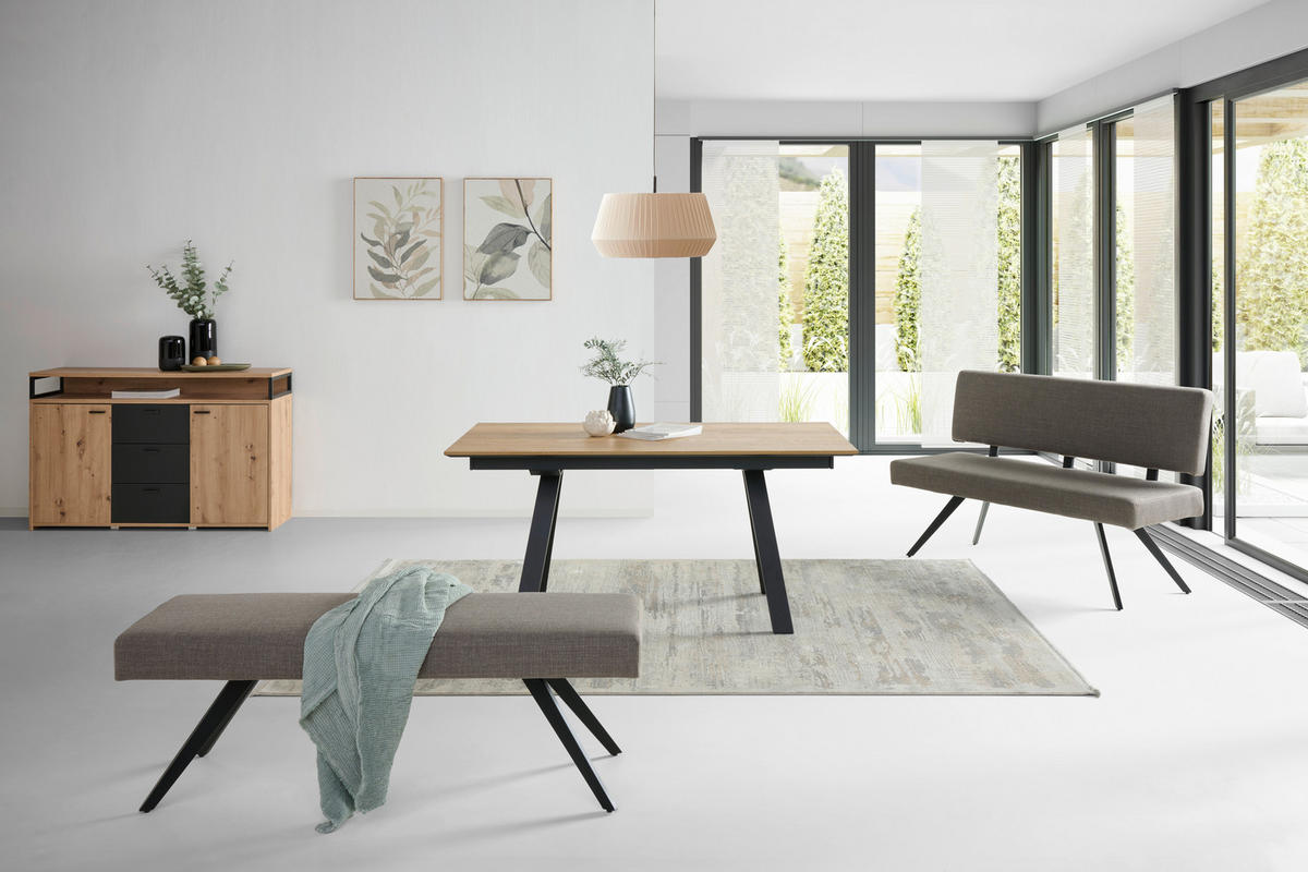 SITZBANK in Metall, Textil Hellgrau  - Hellgrau/Schwarz, KONVENTIONELL, Textil/Metall (140/90/62cm) - MID.YOU