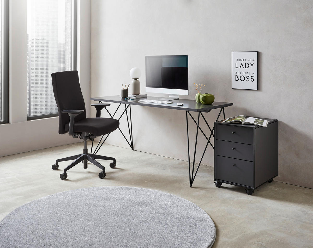 SKRIVBORD 160/65/75 cm  i antracit, svart  - svart/antracit, Design, metall/trämaterial (160/65/75cm) - Novel