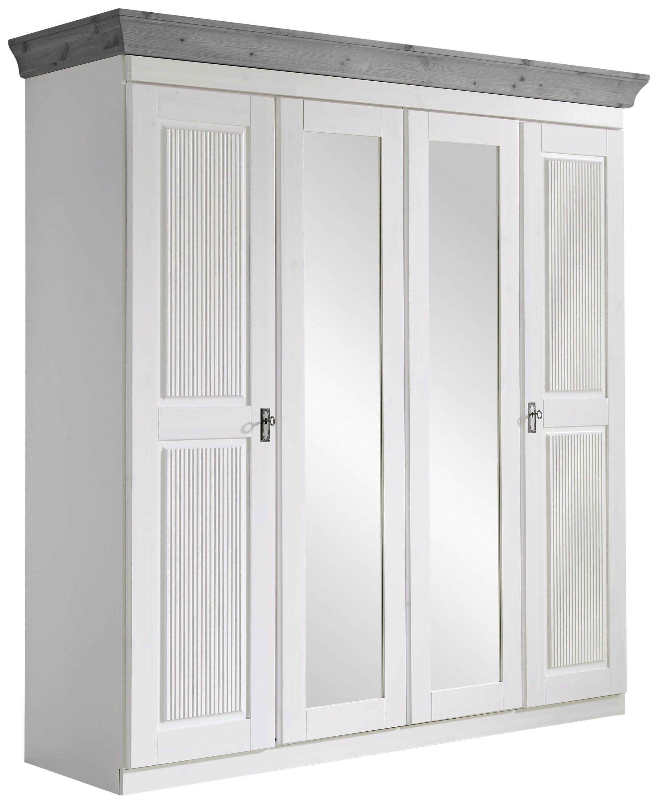 DREHTÜRENSCHRANK 205/210/64 cm 4-türig Grau, Weiß  - Weiß/Grau, ROMANTIK / LANDHAUS, Glas/Holz (205/210/64cm) - Boxxx