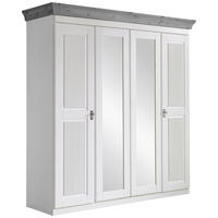 DREHTÜRENSCHRANK 205/210/64 cm 4-türig Grau, Weiß  - Weiß/Grau, ROMANTIK / LANDHAUS, Glas/Holz (205/210/64cm) - Boxxx