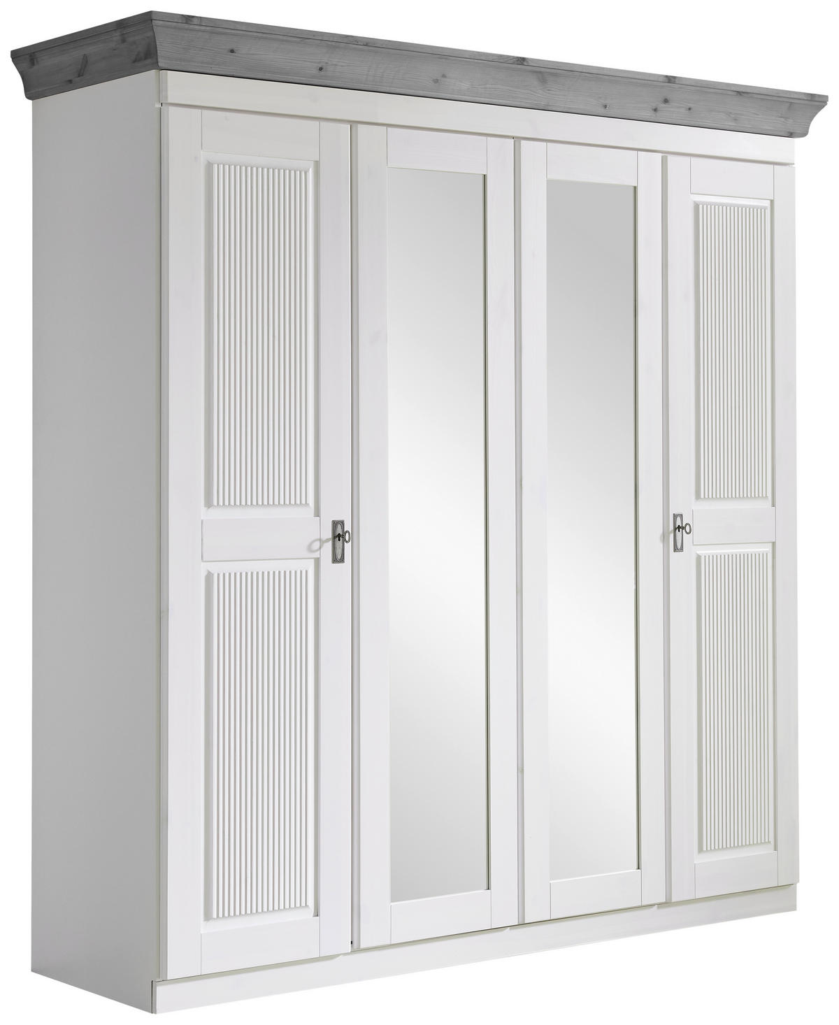 DREHTÜRENSCHRANK 205/210/64 cm 4-türig Grau, Weiß  - Weiß/Grau, ROMANTIK / LANDHAUS, Glas/Holz (205/210/64cm) - Boxxx
