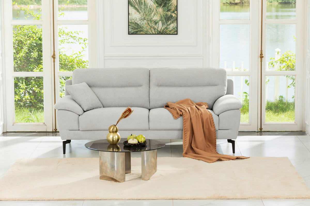 BOXSPRINGSOFA in Textil Grau  - Schwarz/Grau, KONVENTIONELL, Textil/Metall (215/92/94cm) - Livetastic