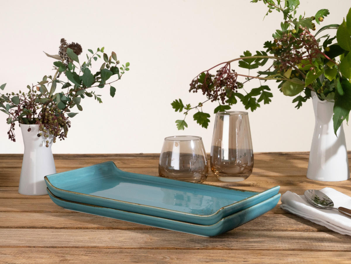 SERVIERPLATTEN-SET 2-teilig 16,5/33 cm  - Türkis, Trend, Keramik (16,5/33cm) - Creatable