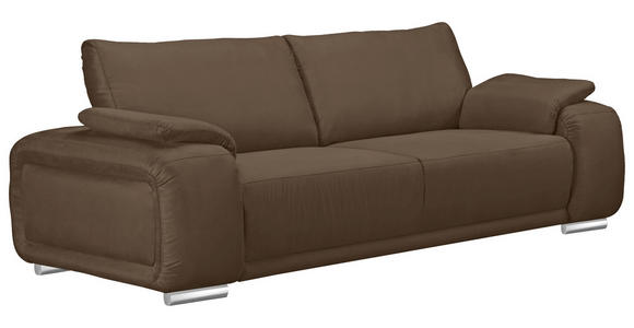 3-SITZER-SOFA Lederlook Braun - Chromfarben/Braun, KONVENTIONELL, Textil/Metall (241/85/95cm) - Carryhome