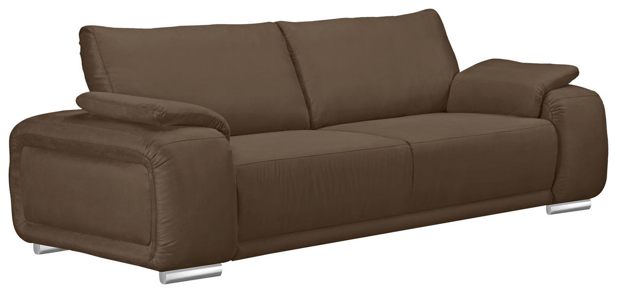 3-SITZER-SOFA Lederlook Braun  - Chromfarben/Braun, KONVENTIONELL, Textil/Metall (241/85/95cm) - Carryhome